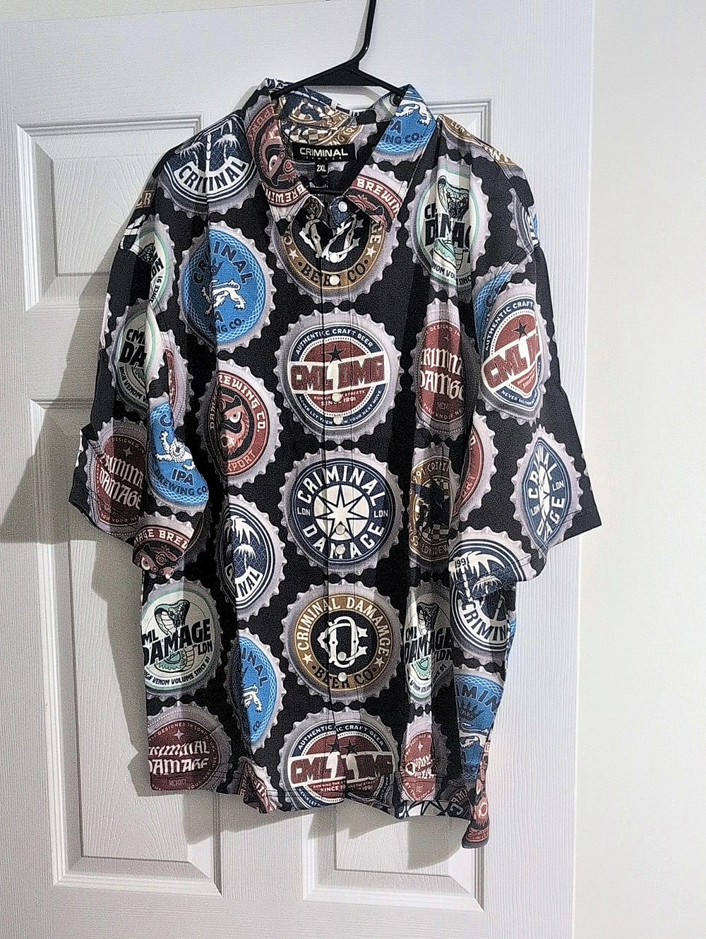 Criminal Damage Bottle Cap Shirt Print Shirt Black Blue 2XL NWT